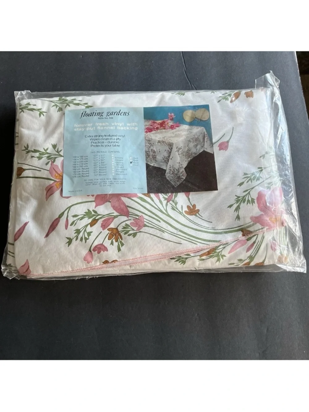 Floating Gardens Vinyl Flannel Tablecloth Vintage 60” x 84” Lily Floral New Open